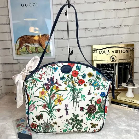 Gucci Flora GG Vintage Large Shoulder Bag tote Good USED with scarf RARE. GIFT! - Picture 1 of 16